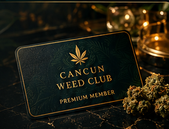 Cancun Weed Club premium member card on the counter